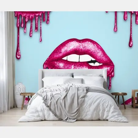 Fotomural labios rosa brillante con efecto goteo – Pixers®