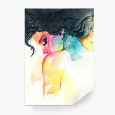 Fotomural perfil femenino en acuarela multicolor – Pixers®