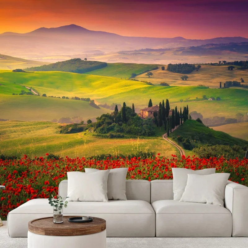 Fotomural atardecer en la campiña de Toscana