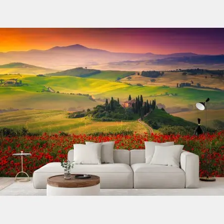 Fotomural atardecer en la campiña de Toscana – Pixers®