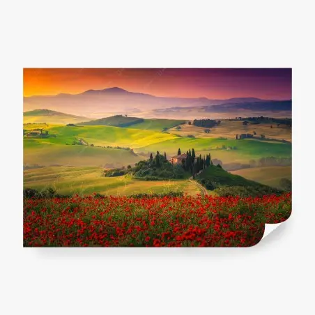 Fotomural atardecer en la campiña de Toscana – Pixers®