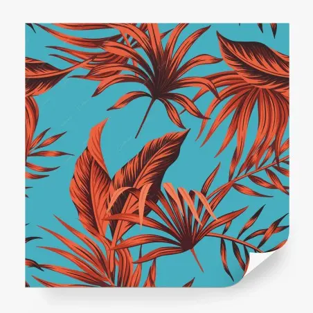 Fotomural patrón tropical de hojas coral sobre fondo turquesa – Pixers®
