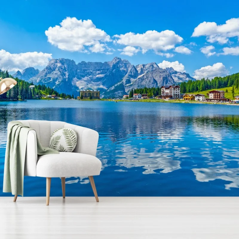 Fotomural panorámica del lago Misurina en Dolomitas