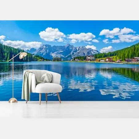 Fotomural panorámica del lago Misurina en Dolomitas – Pixers®