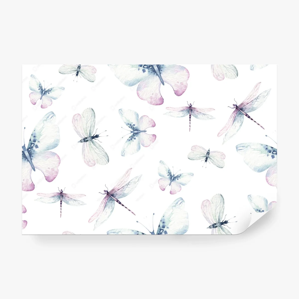 Fotomural diseño acuarela mariposas y libélulas en tonos pastel – Pixers®