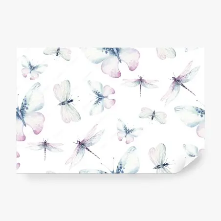 Fotomural diseño acuarela mariposas y libélulas en tonos pastel – Pixers®