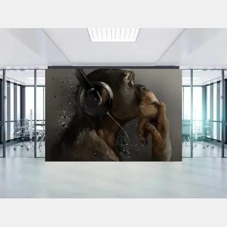 Fotomural chimpancé pensante con auriculares – Pixers®