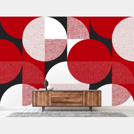 Fotomural patrón geométrico bauhaus en rojo y negro – Pixers®