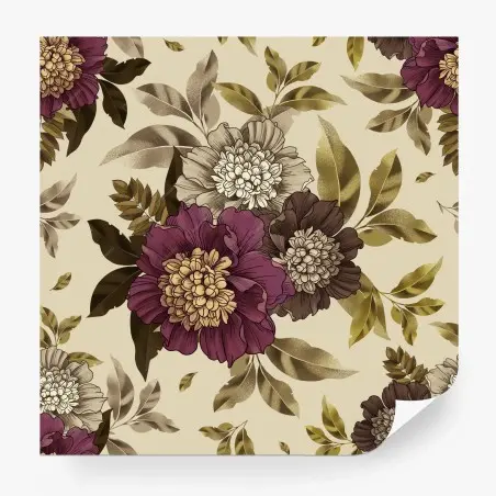 Fotomural estampa floral vintage en tonos burdeos y oliva – Pixers®