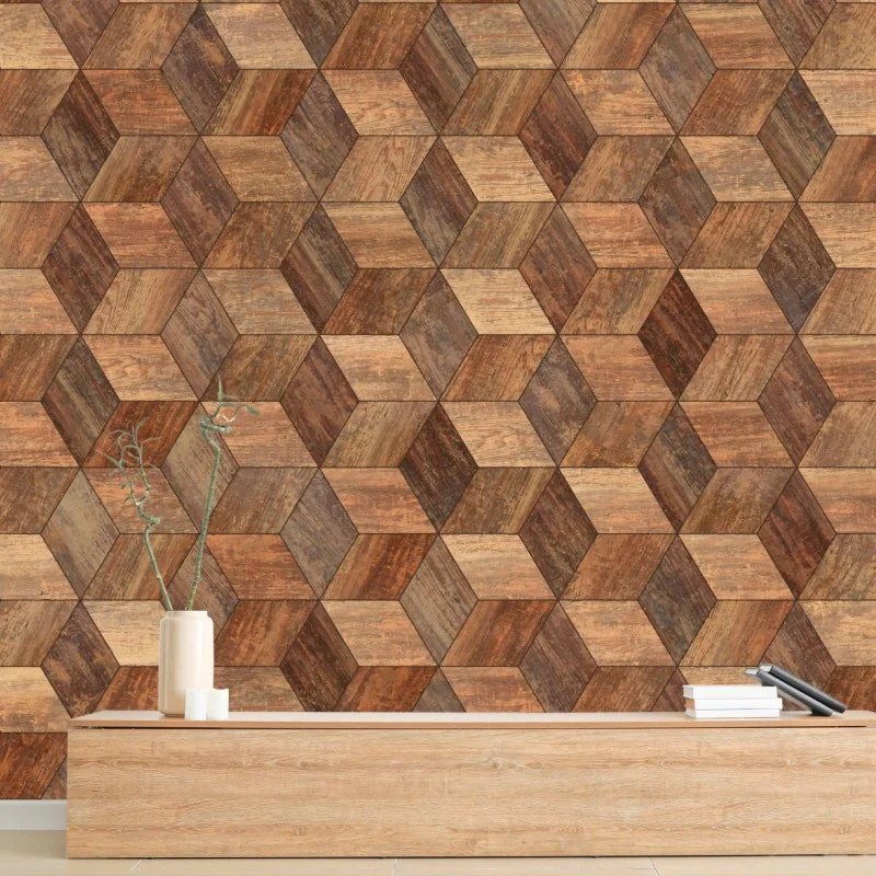 Fotomural parquet geométrico hexagonal en tonos cálidos