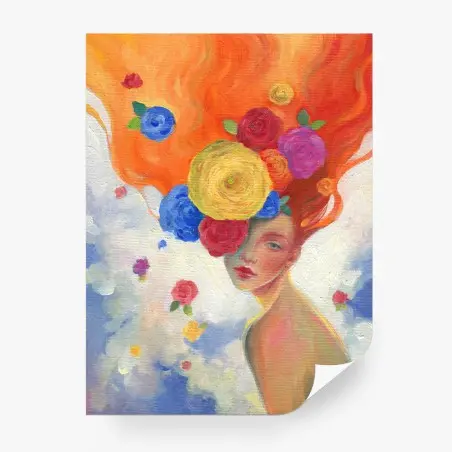 Fotomural mujer flor en vuelo onírico – Pixers®