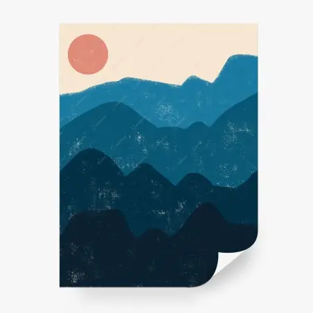 Fotomural paisaje montañoso minimalista en tonos azules – Pixers®