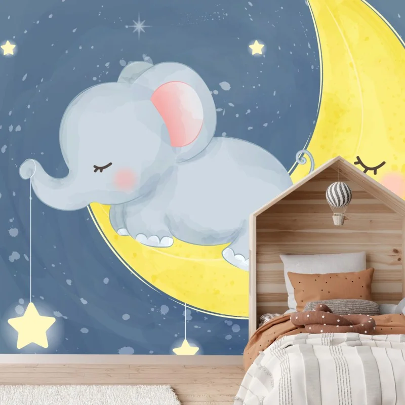 Fotomural elefante durmiendo en la luna