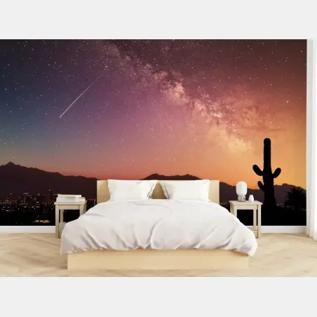 Fotomural cielo estrellado sobre desierto y ciudad – Pixers®