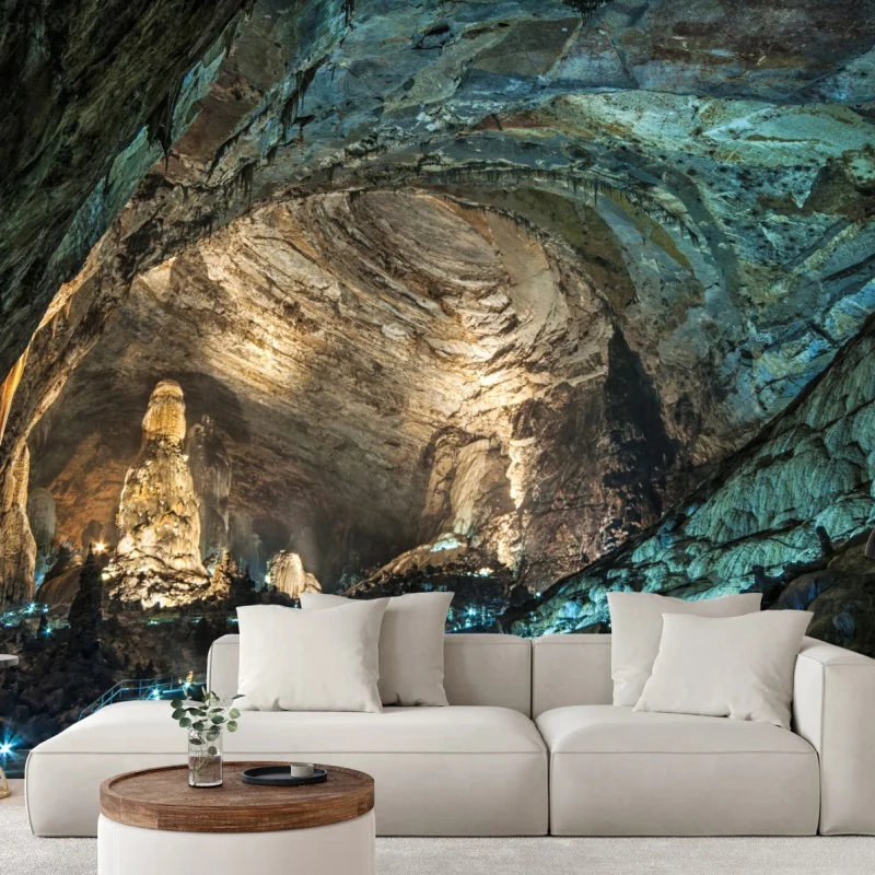 Fotomural gran caverna iluminada con formaciones rocosas
