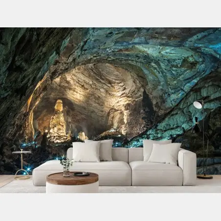 Fotomural gran caverna iluminada con formaciones rocosas – Pixers®