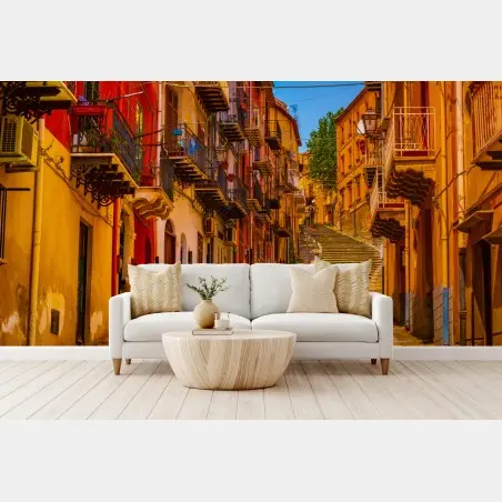 Fotomural calle empinada de colores – Pixers®