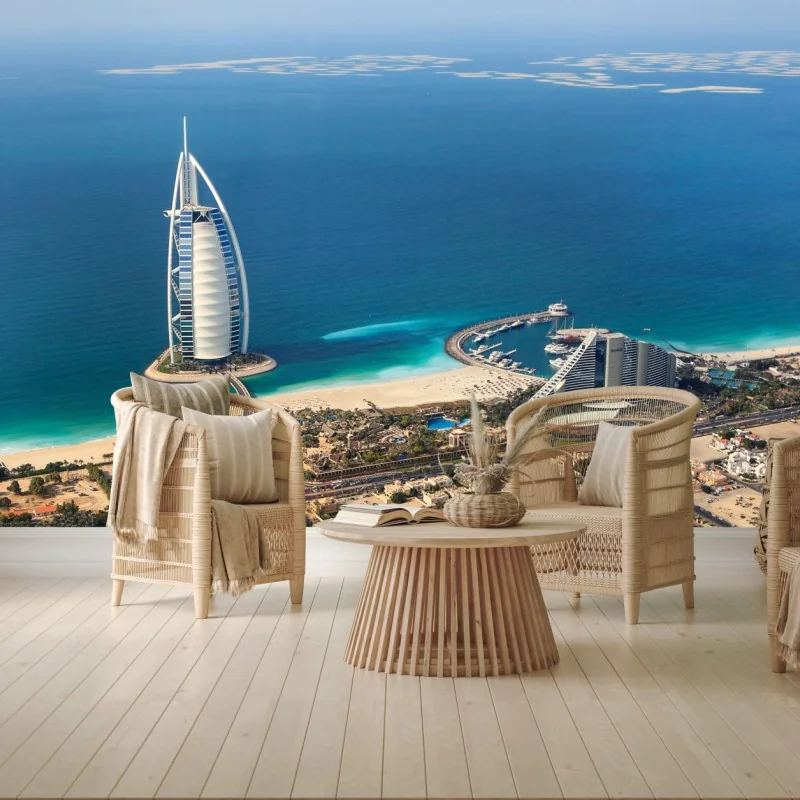 Fotomural vista aérea de Dubai y su costa turquesa