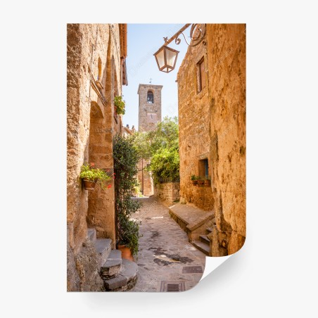 Fotomural Civita di Bagnoregio, calle medieval bañada en luz dorada – Pixers®
