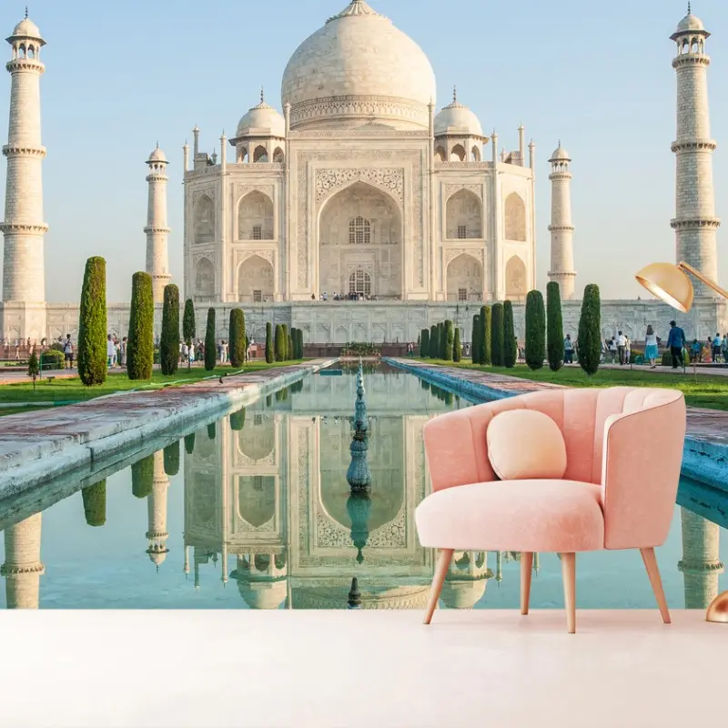 Fotomural reflejo sereno del Taj Mahal al amanecer