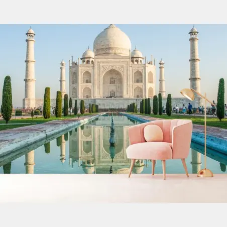 Fotomural reflejo sereno del Taj Mahal al amanecer – Pixers®