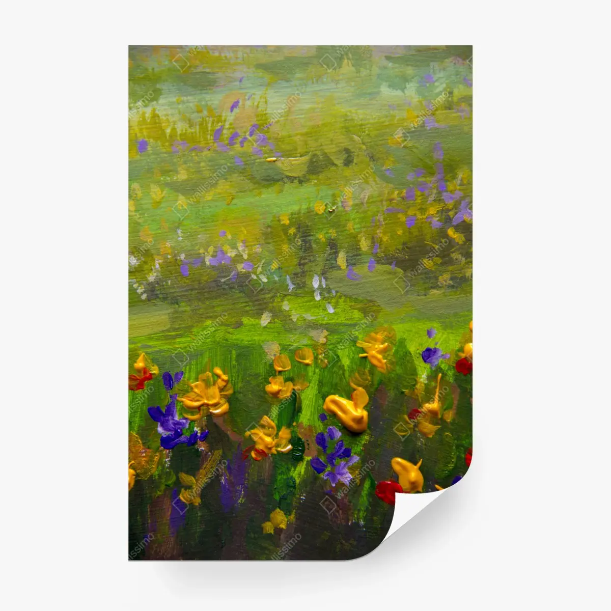 Fotomural prado de flores al óleo: paisaje impresionista vibrante – Pixers®