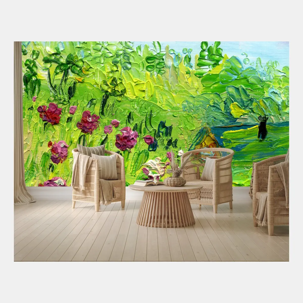 Fotomural jardín de peonías al óleo – Pixers®