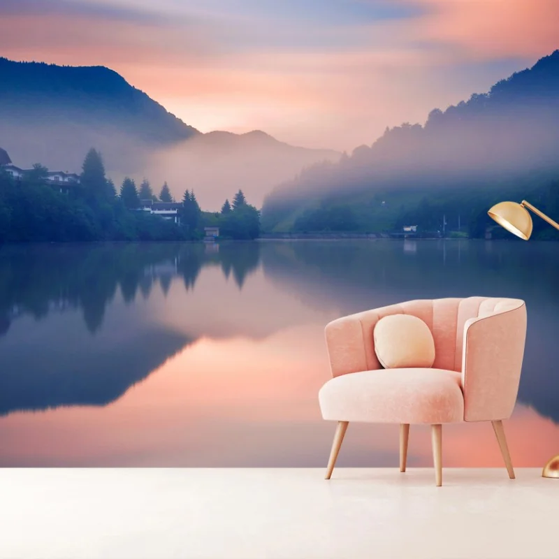 Fotomural amanecer brumoso en el lago