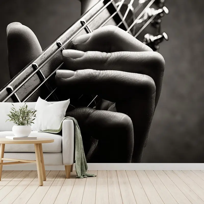 Fotomural melodía en las cuerdas: detalle de mano guitarrista