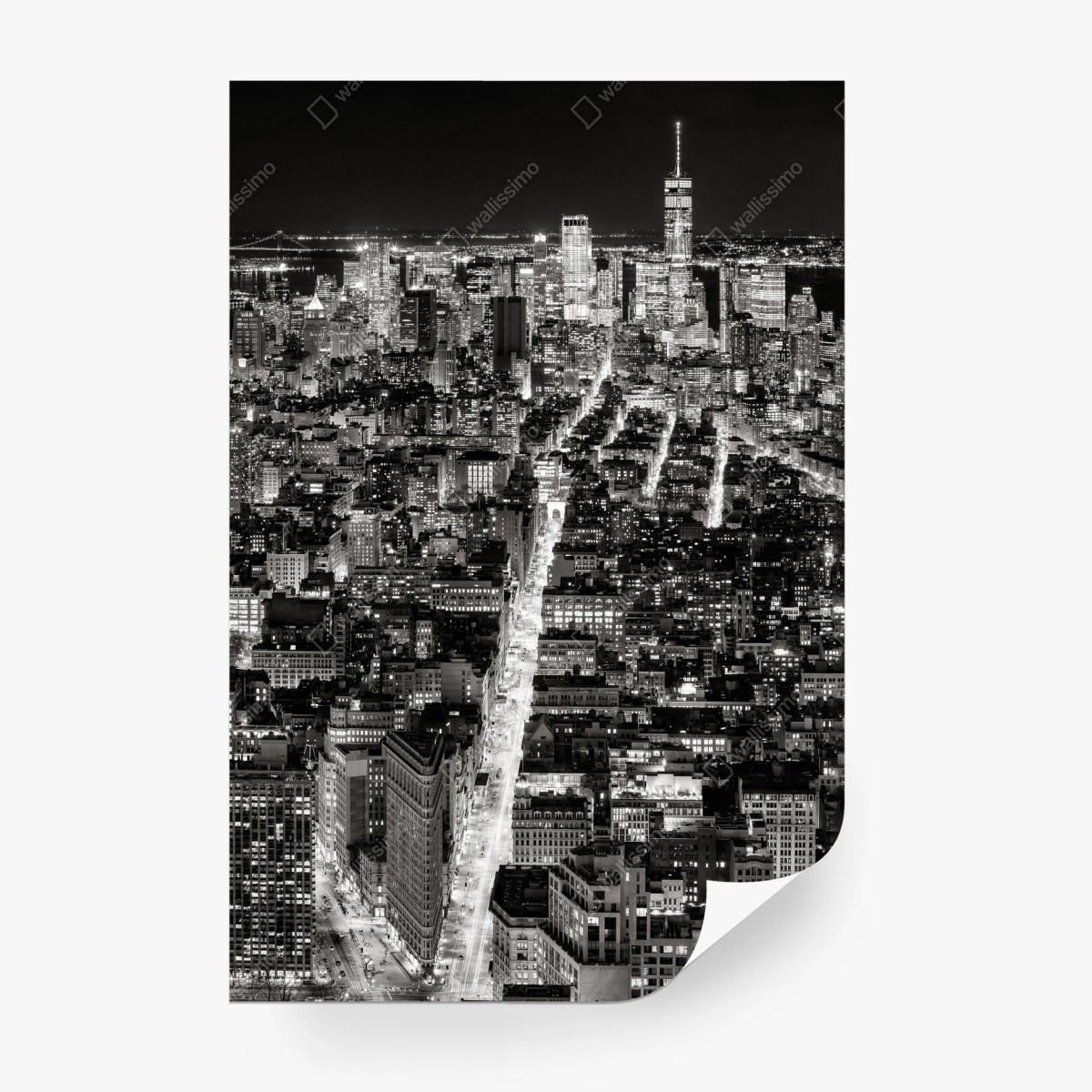 Fotomural panorama nocturno de Nueva York en blanco y negro – Pixers®