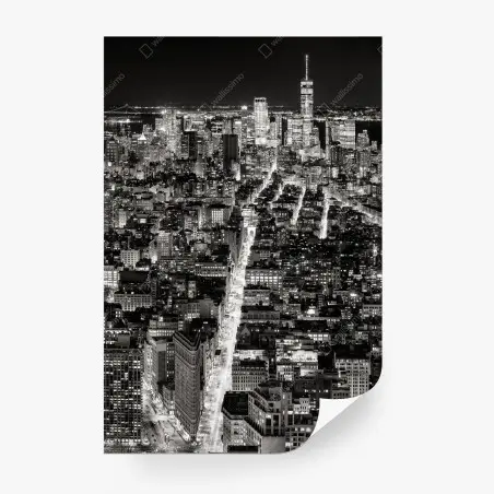 Fotomural panorama nocturno de Nueva York en blanco y negro – Pixers®