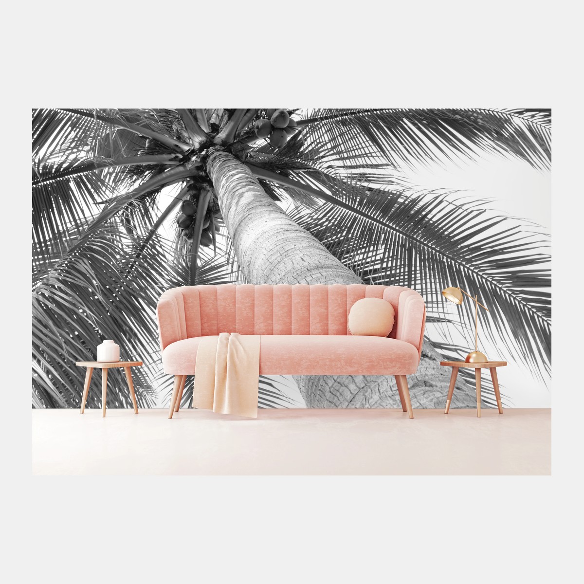 Fotomural vértigo de palmera tropical en blanco y negro – Pixers®