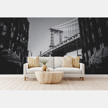 Fotomural vista icónica del puente de Manhattan en blanco y negro – Pixers®