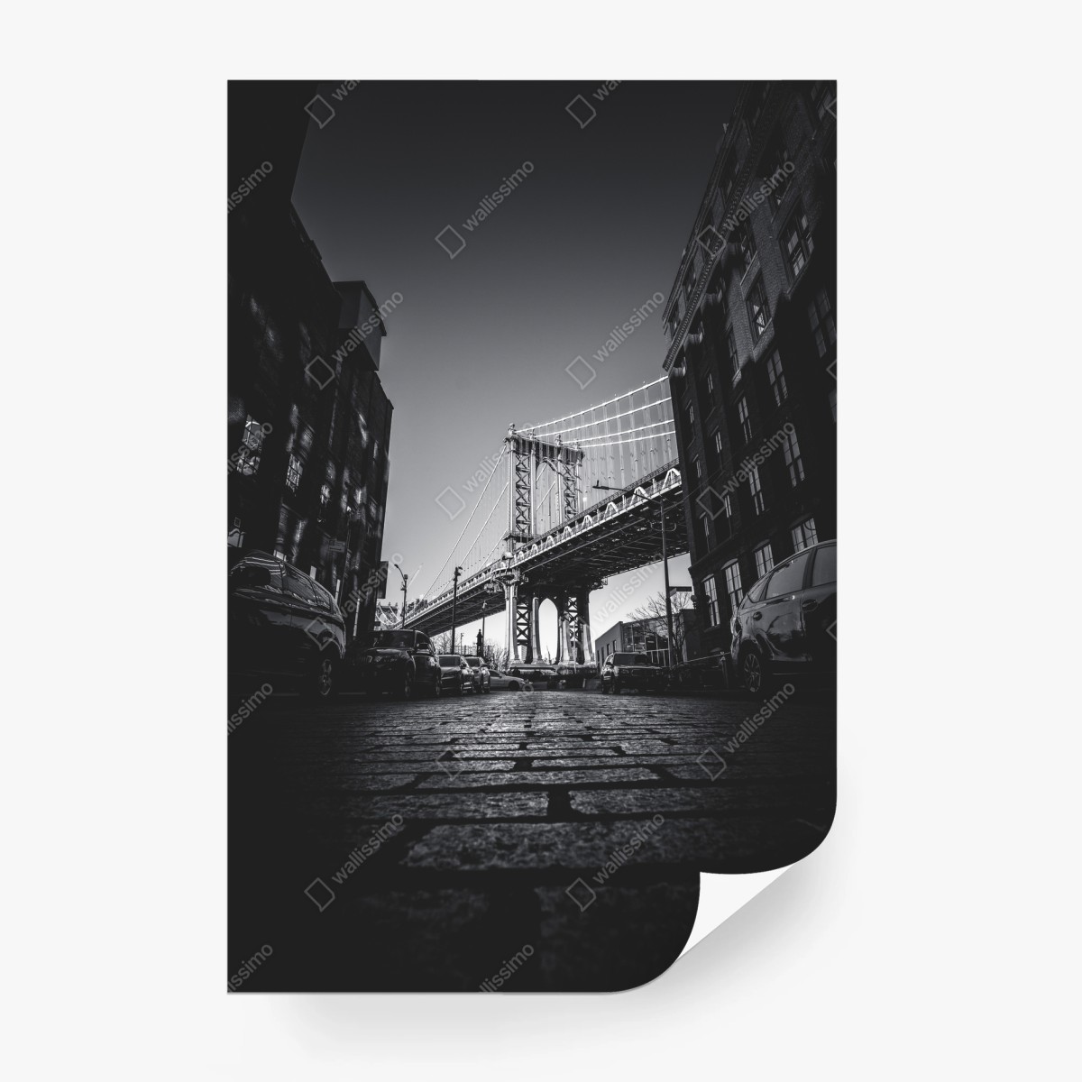 Fotomural vista icónica del puente de Manhattan en blanco y negro – Pixers®