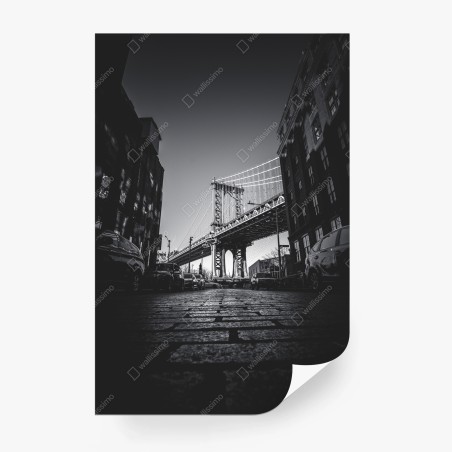 Fotomural vista icónica del puente de Manhattan en blanco y negro – Pixers®