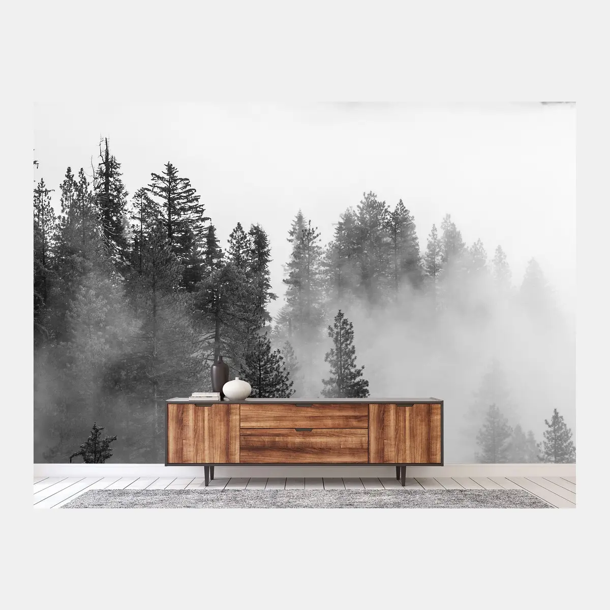 Fotomural niebla entre secuoyas en Giant Forest, Sierra Nevada – Pixers®