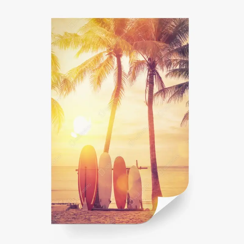 Fotomural atardecer tropical con tablas de surf