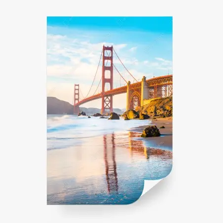 Fotomural panorámica dorada del Golden Gate desde Baker Beach – Pixers®