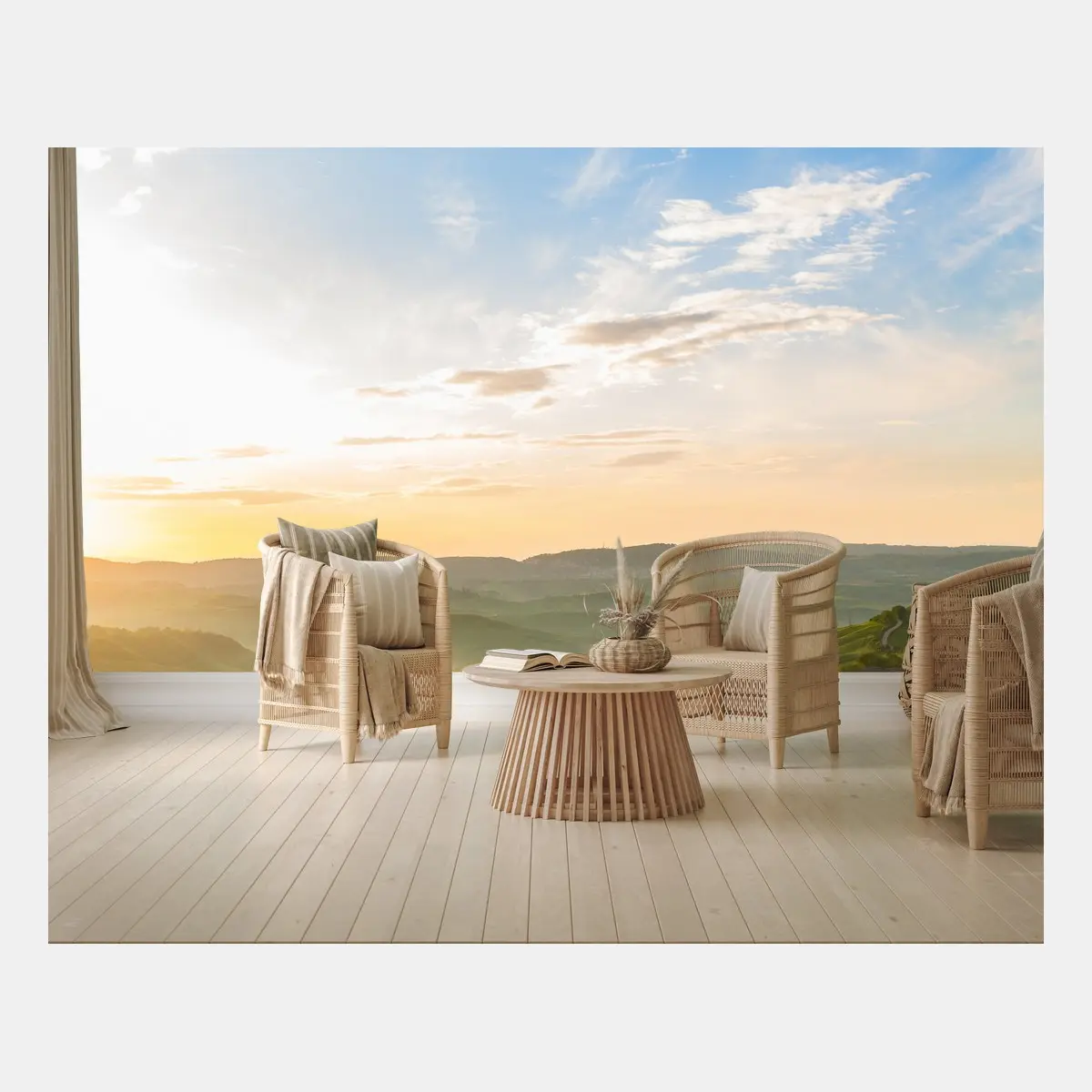 Fotomural amanecer entre colinas y niebla – Pixers®