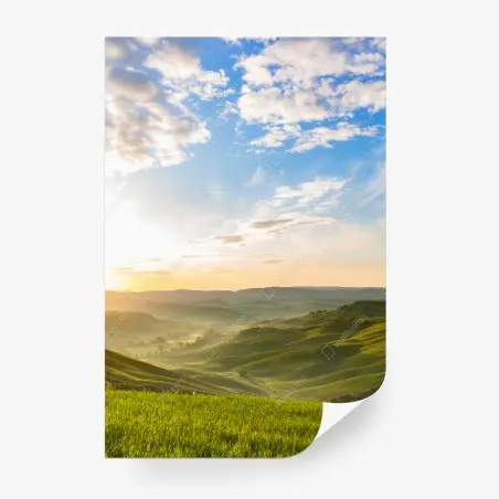 Fotomural amanecer entre colinas y niebla – Pixers®