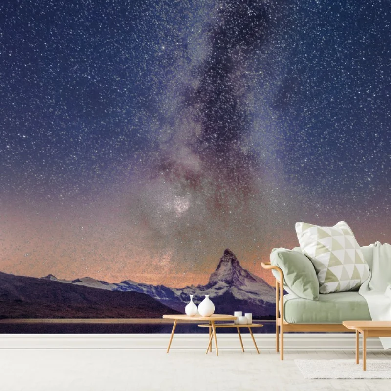 Fotomural cielo estrellado sobre montaña reflejada