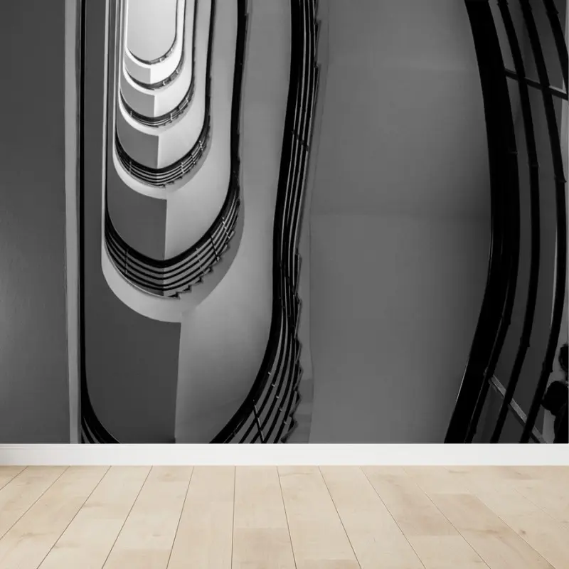 Fotomural perspectiva geométrica de escalera en espiral