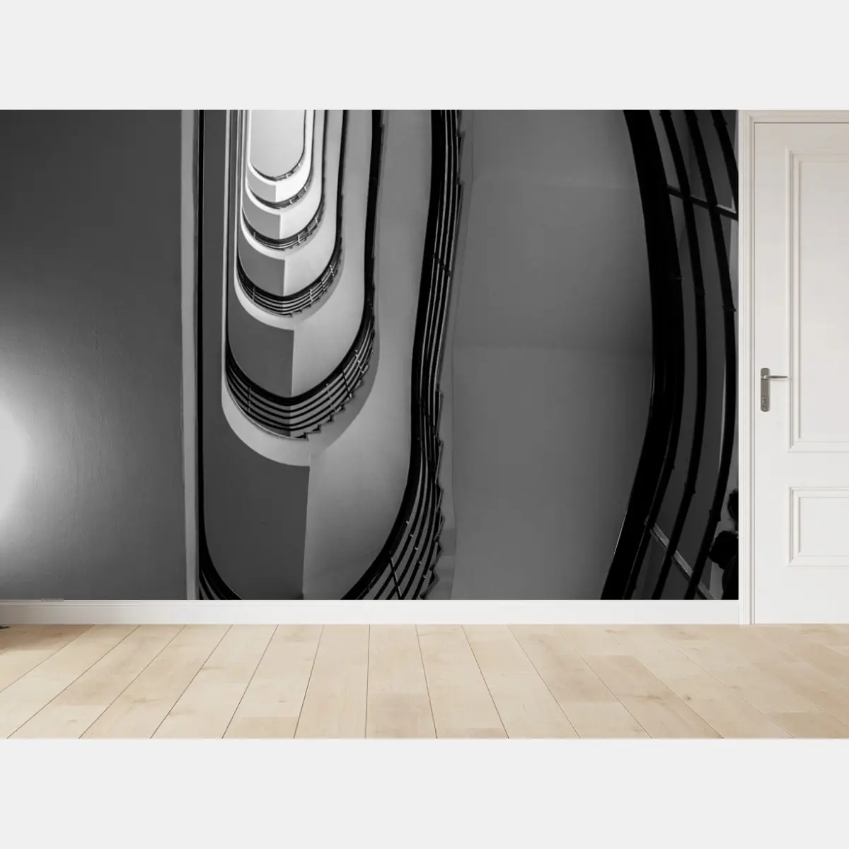 Fotomural perspectiva geométrica de escalera en espiral – Pixers®