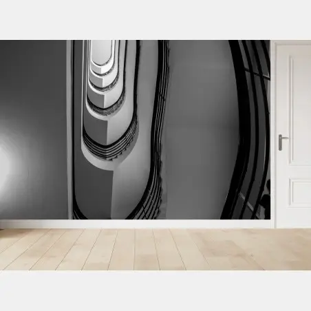 Fotomural perspectiva geométrica de escalera en espiral – Pixers®