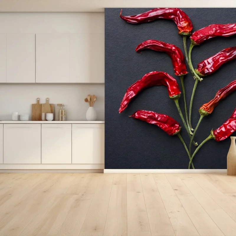 Fotomural árbol de chiles rojos sobre fondo negro – Pixers®