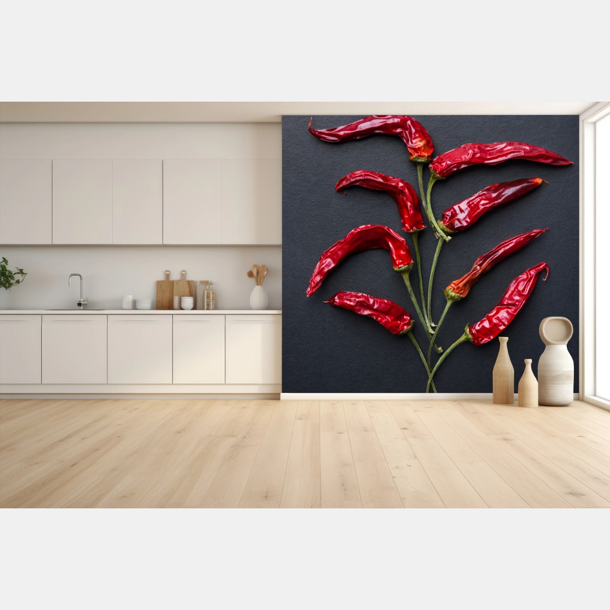 Fotomural árbol de chiles rojos sobre fondo negro – Pixers®