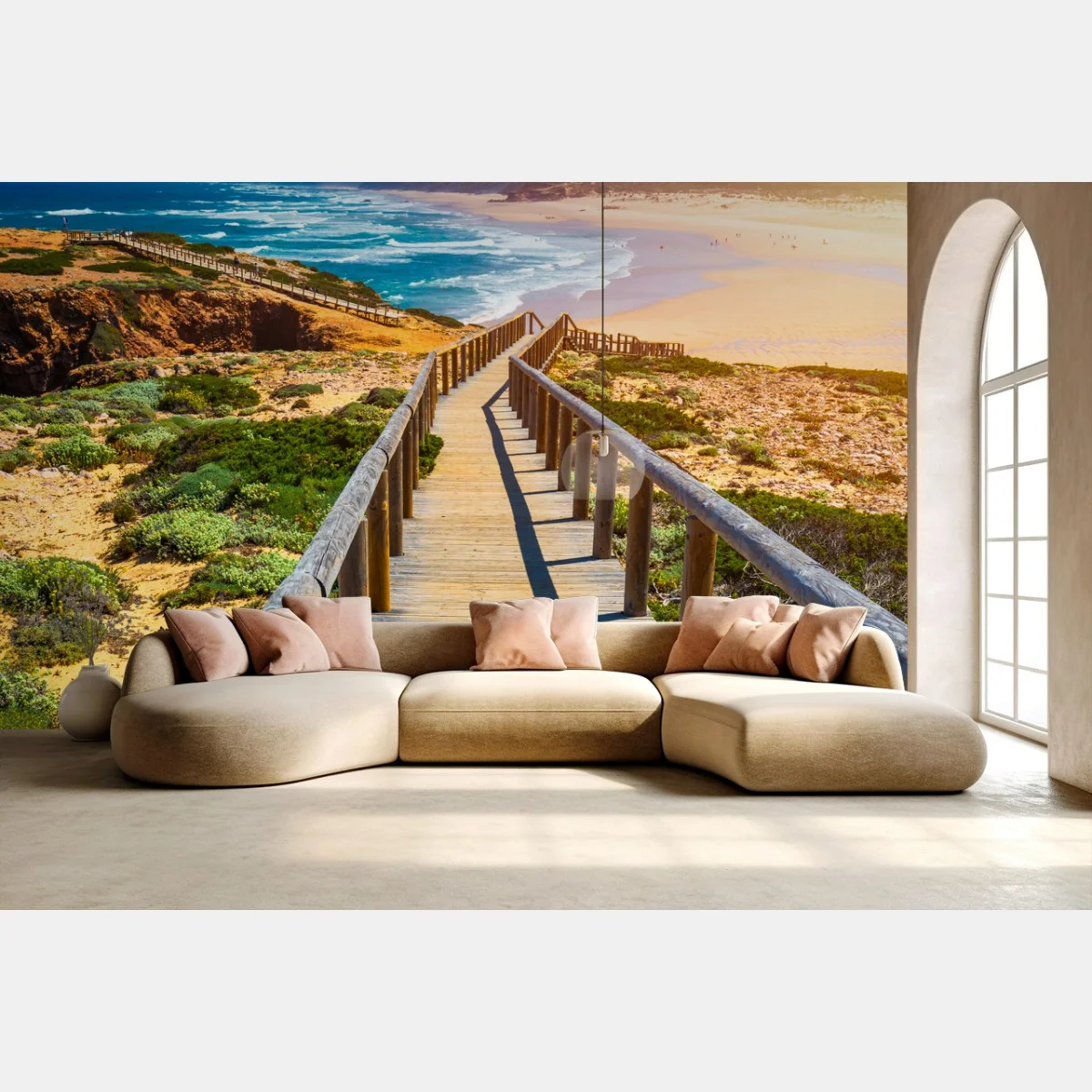 Fotomural amanecer en Praia da Bordeira: pasarela hacia el mar – Pixers® Fotomural amanecer en Praia da Bordeira: pasarela hacia el mar – Pixers®