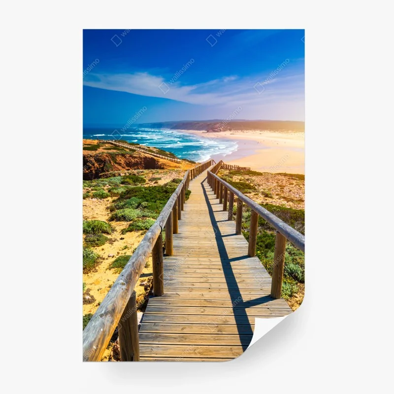 Fotomural amanecer en Praia da Bordeira: pasarela hacia el mar
