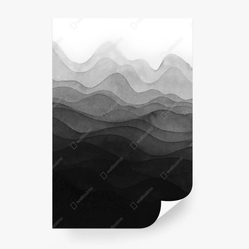 Fotomural paisaje montañoso en capas de tinta negra – Pixers®