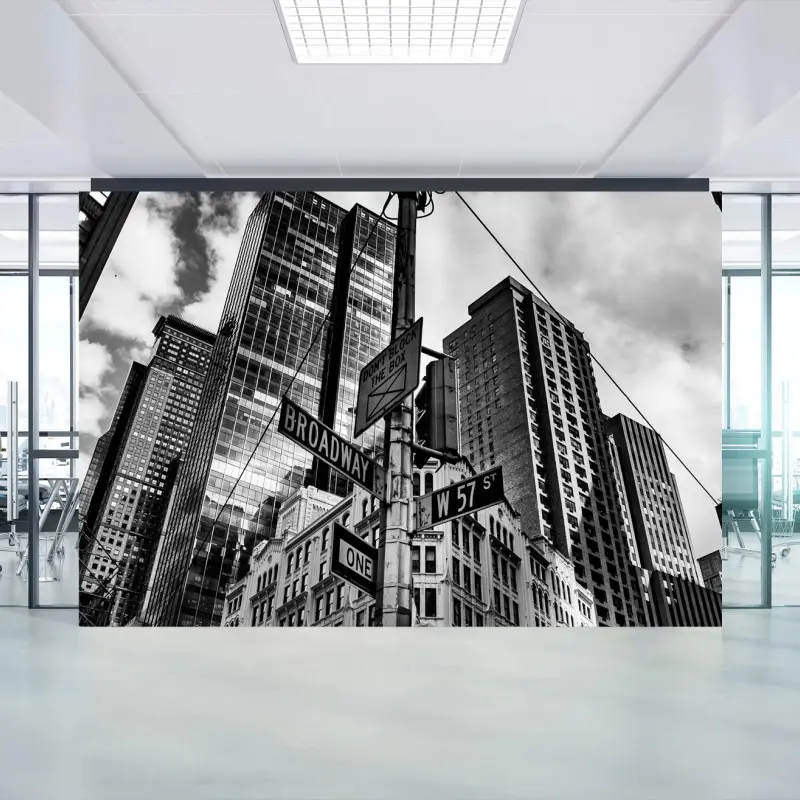 Fotomural perspectiva vertical de Broadway en blanco y negro